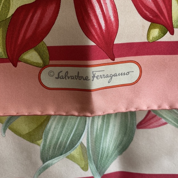 Salvatore Ferragamo Pink Floral Square silk scarf - Picture 3 of 3